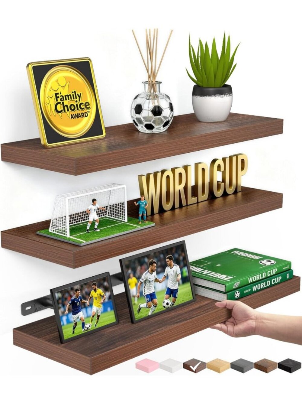 Rustic Floating Wall Shelves Set of 3 - Versatile Wood Storage for Home Decor